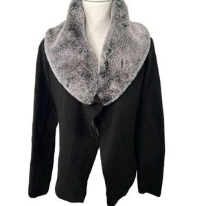 Women's Black Sweater with Faux Fur Collar